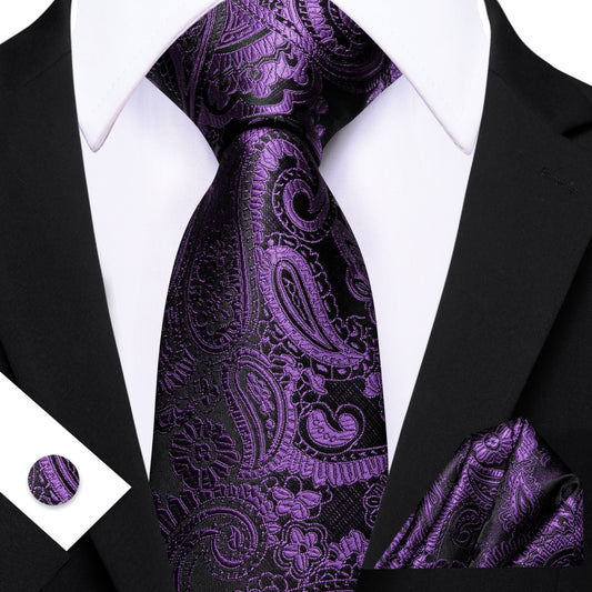 Barry. Wang Plum Paisley Tie Pocket Square Cufflinks Set Silk Mens Ties