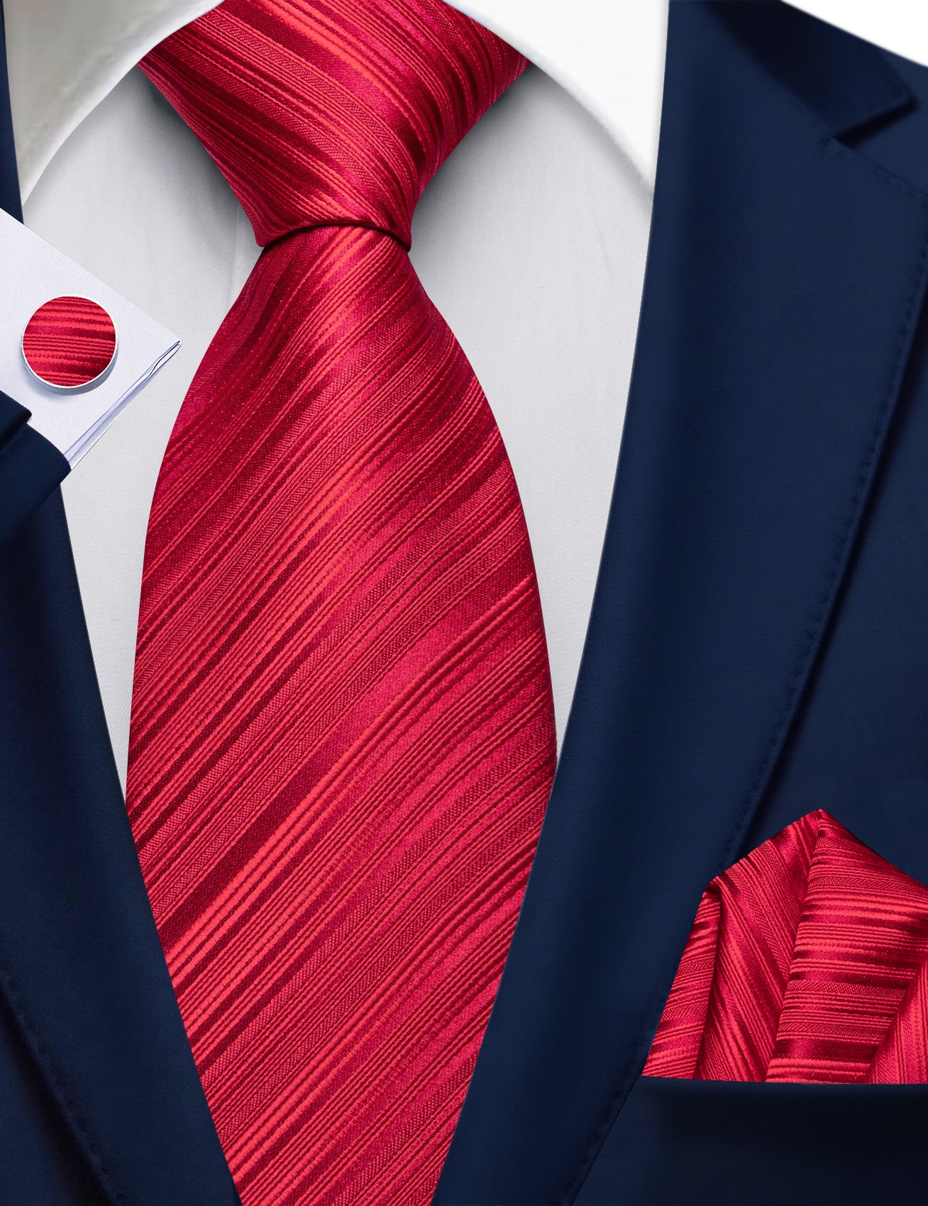 Barry. Wang Red Striped Tie Handkerchief Cufflinks Set for Men