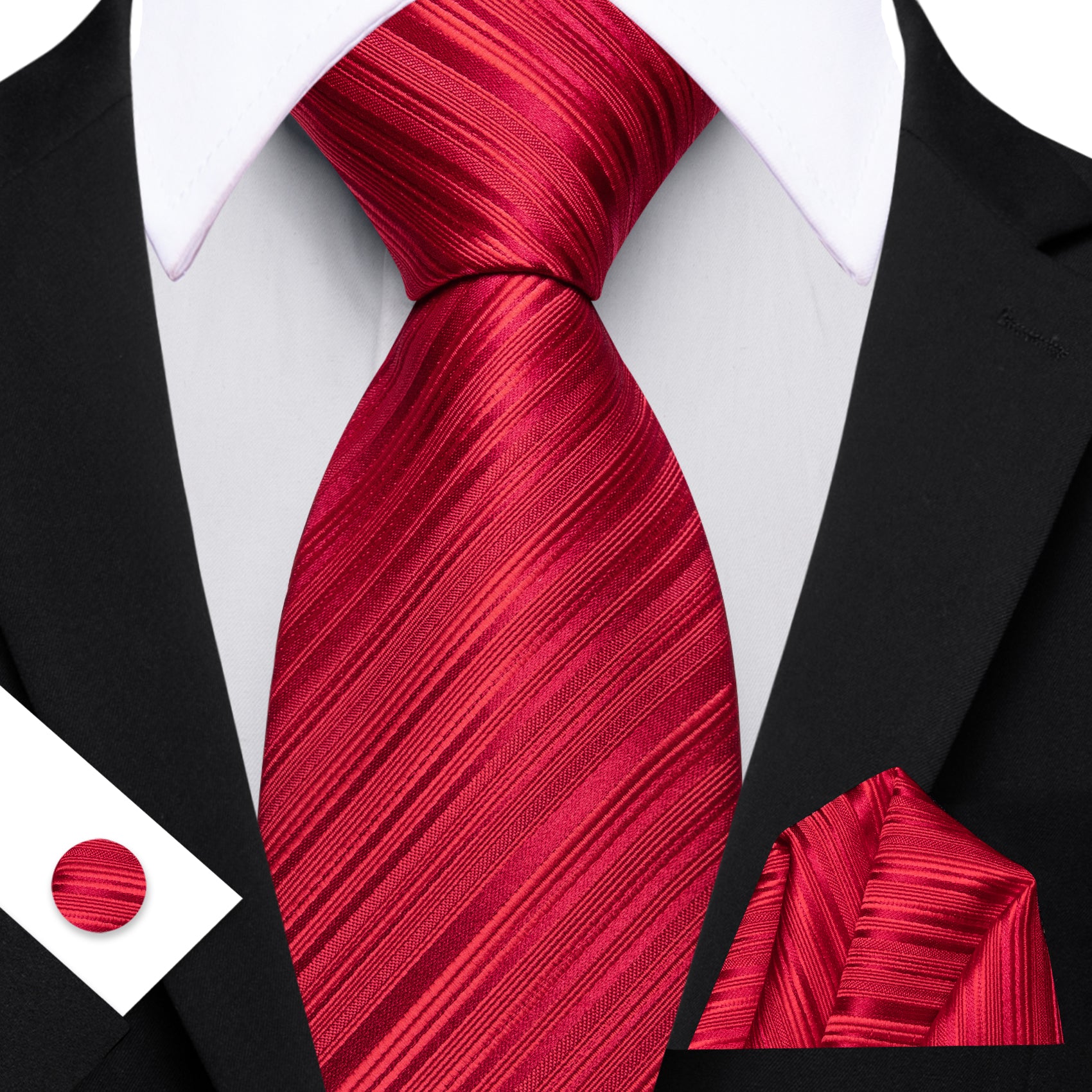 Barry. Wang Red Striped Tie Handkerchief Cufflinks Set for Men