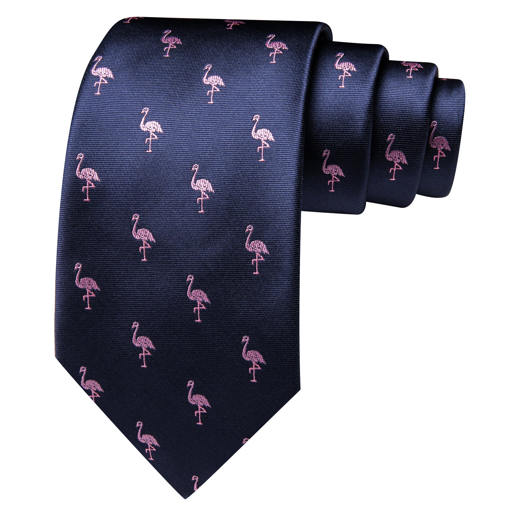 Barry. Wang Navy Blue Tie Pink Flamingo Pattern Novelty Necktie Set