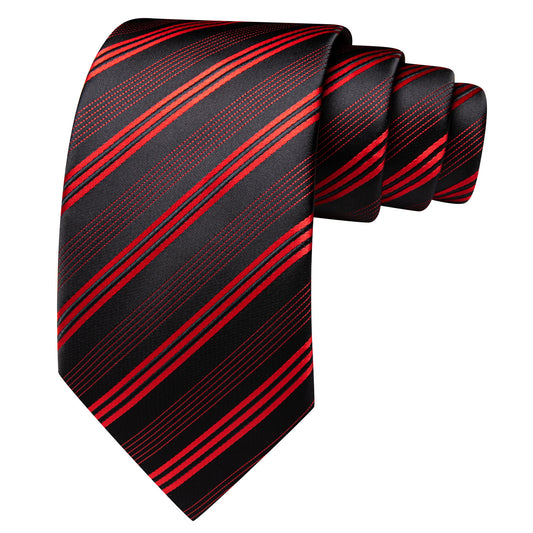Barry. Wang Red Black Striped Tie Silk Necktie Pocket Square Cufflinks Set