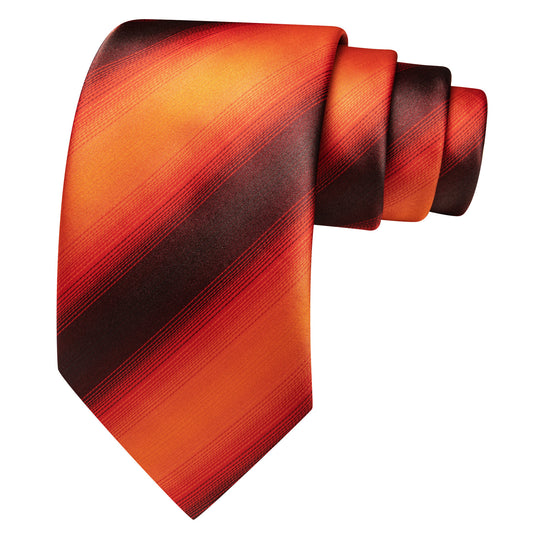 Barry. Wang Burnt Orange Tie Striped Silk Necktie Pocket Square Cufflinks Set
