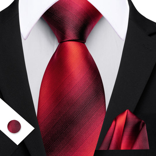 Barry. Wang Burgundy Tie Striped Silk Necktie Pocket Square Cufflinks Set