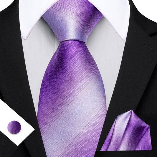 Barry. Wang Lavender Striped Silk Mens Tie Hanky Cufflinks Set