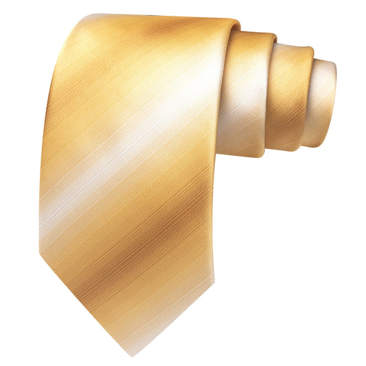Barry. Wang Light Yellow Necktie Striped Tie Hanky Cufflinks Set