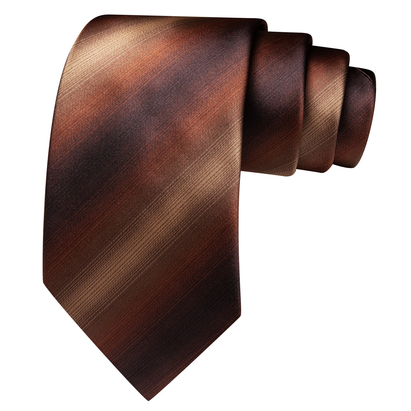 Barry. Wang Brown Necktie Striped Silk Tie Hanky Cufflinks Set
