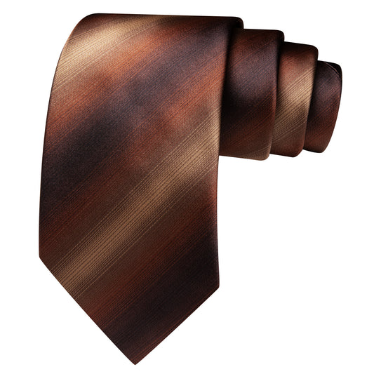 Barry. Wang Brown Necktie Striped Silk Tie Hanky Cufflinks Set