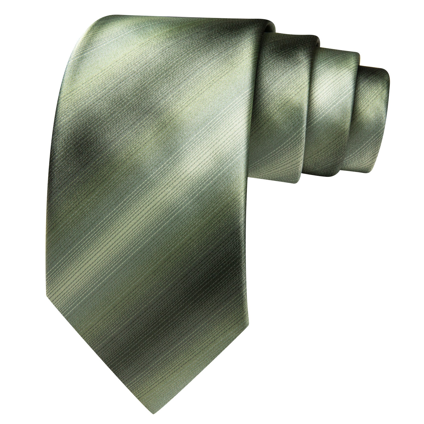 Barry. Wang Olive Green Striped Ties Pocket Square Cufflinks Set