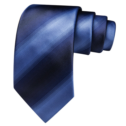 Barry. Wang Navy Blue Striped Tie Silk Necktie Pocket Square Cufflinks Set
