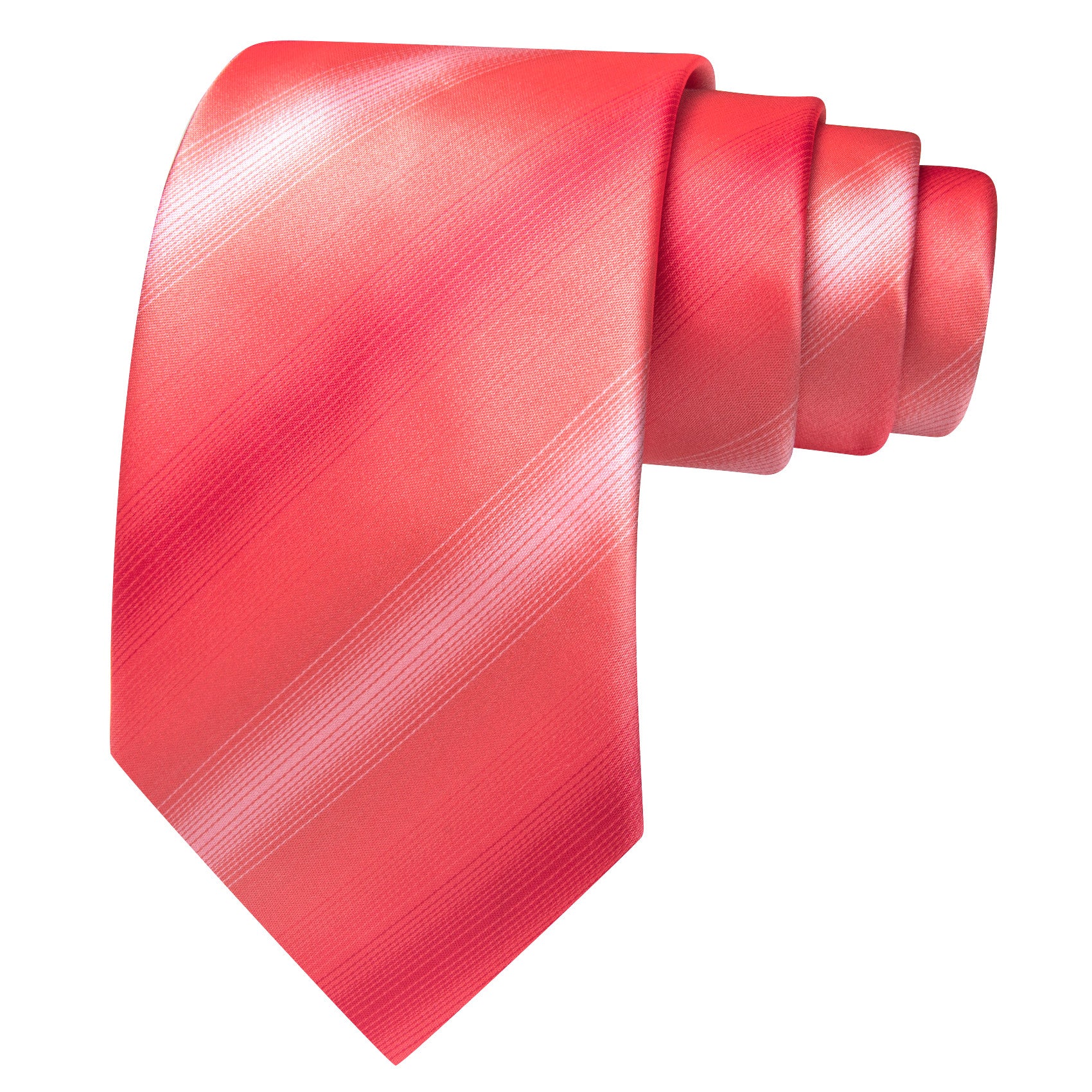 Barry. Wang Mens Coral Striped Tie Pocket Square Cufflinks Set
