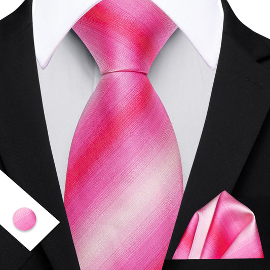 Barry. Wang Pink Striped Necktie Mens Silk Tie Hanky Cufflinks Set