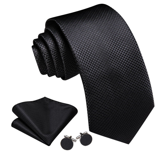 Black Necktie Jacquard Geometric Silk Wedding Ties for Men
