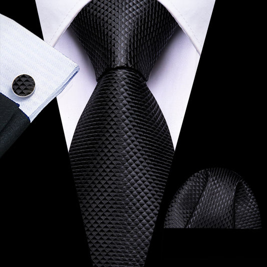 Black Necktie Jacquard Geometric Silk Wedding Ties for Men
