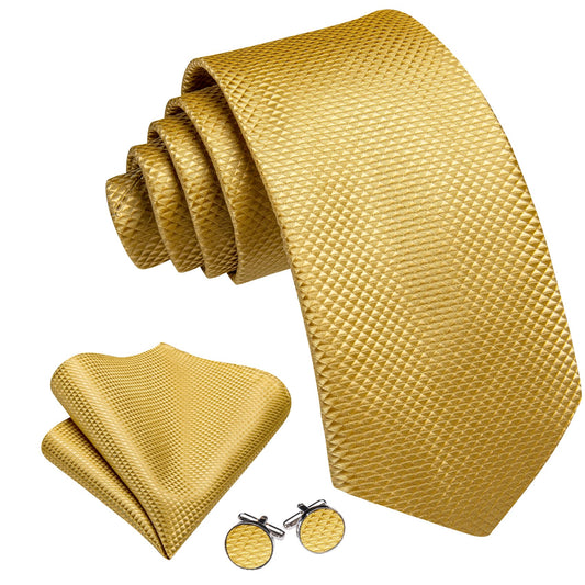 Buff Yellow Necktie Jacquard Geometric Silk Men Wedding Tie