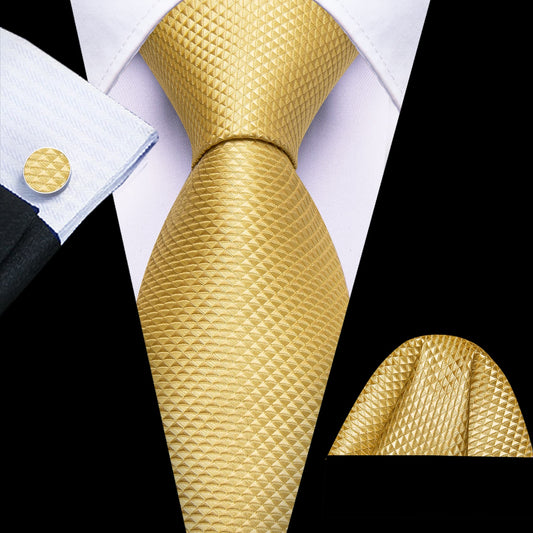 Buff Yellow Necktie Jacquard Geometric Silk Men Wedding Tie