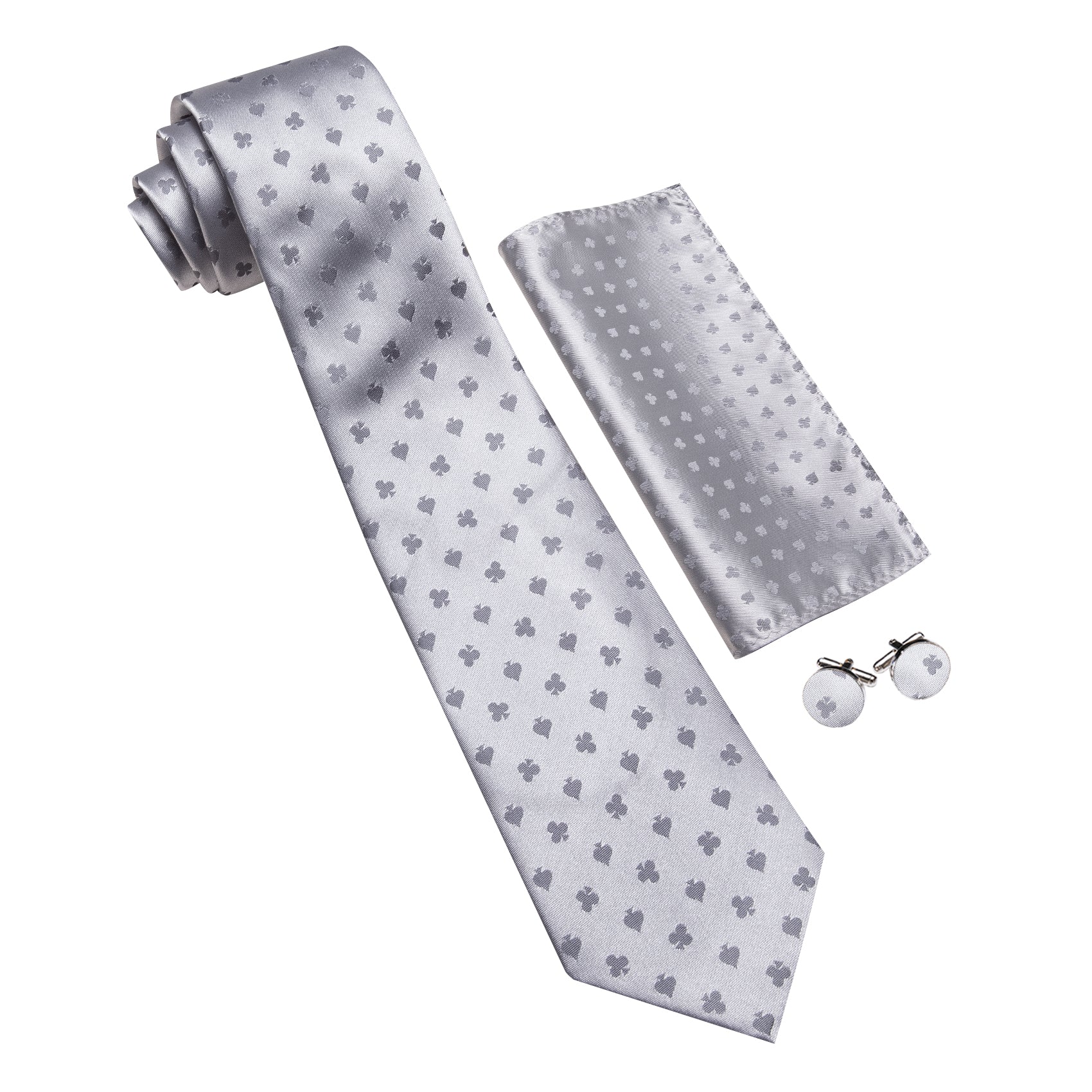 Barry. Wang Silver Tie Novelty Polka Dots Tie Pocket Square Cufflinks Set For Men