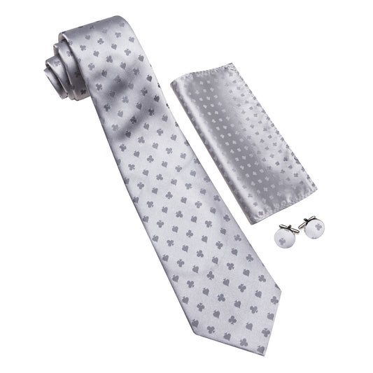 Barry. Wang Silver Tie Novelty Polka Dots Tie Pocket Square Cufflinks Set For Men