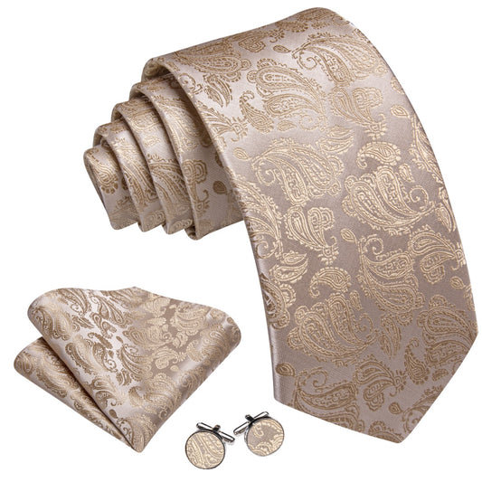 Barry. Wang Silk Champagne Paisley Tie Mens Formal Necktie Set