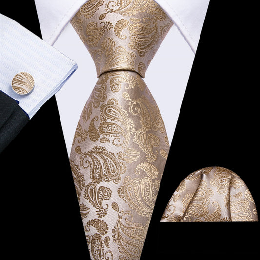 Barry. Wang Silk Champagne Paisley Tie Mens Formal Necktie Set