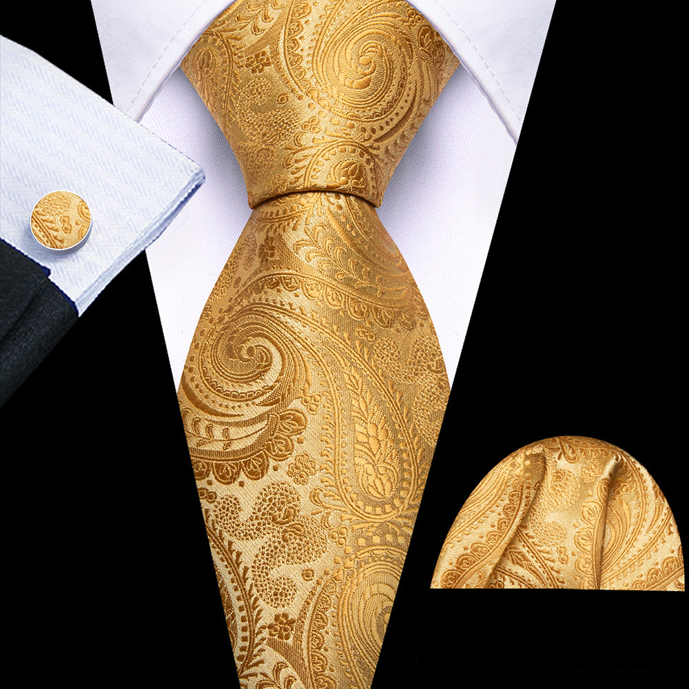 Barry. Wang Gold Paisley Ties for Men Silk Soft Necktie Set