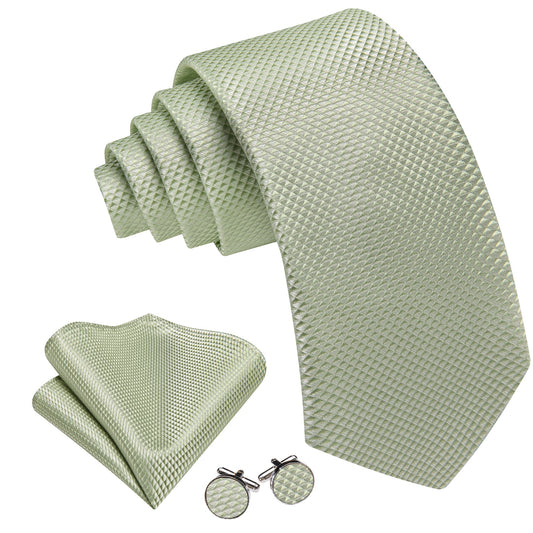 Barry. Wang Sage Green Tie Solid Tie Silk Tie Pocket Square Cufflinks Set