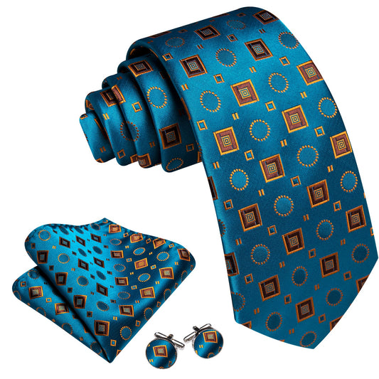Blue orange necktie pocket squares