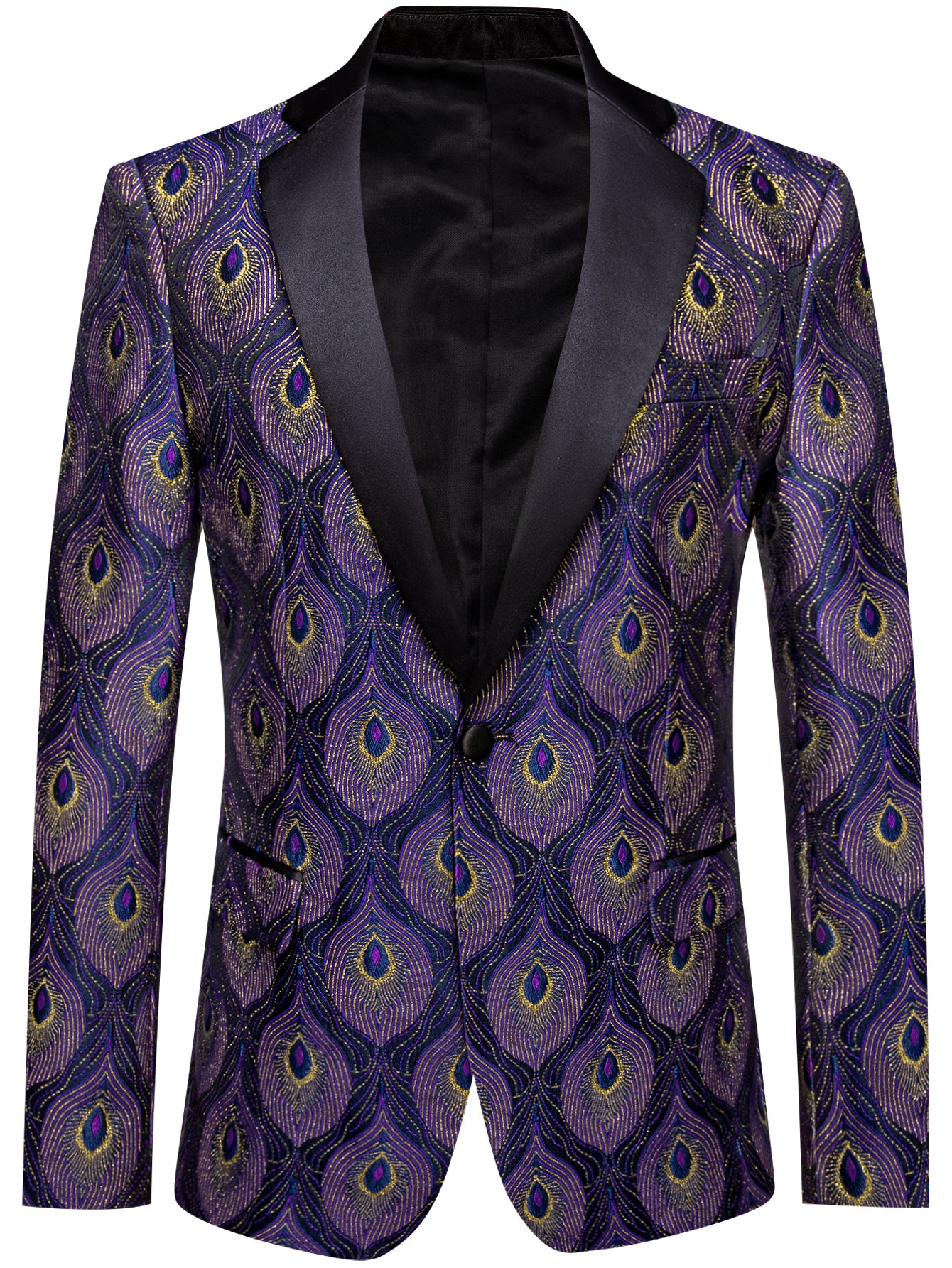 Barry. Wang Men's Purple Peacock Pattern Banquet Suit One Button Notch-Lapel Jacquard Wedding Tuxedos