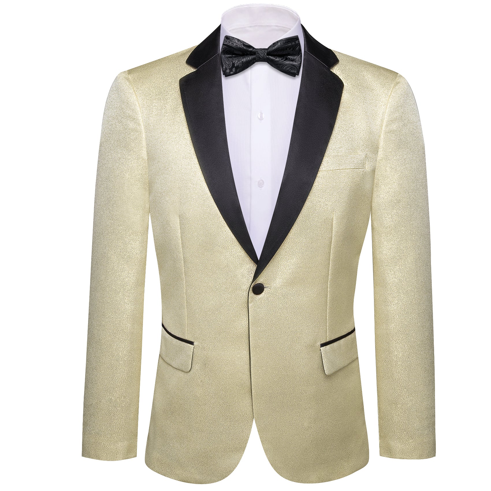 Barry. Wang Men's Light Yellow Solid Banquet Suit One Button Notch-Lapel Jacquard Wedding Tuxedos