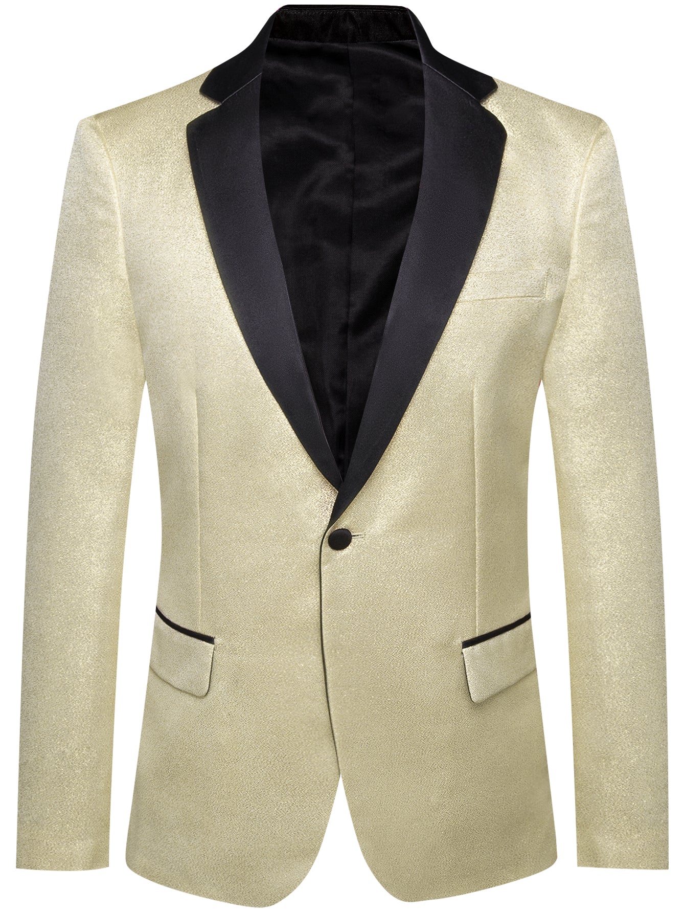 Barry. Wang Men's Light Yellow Solid Banquet Suit One Button Notch-Lapel Jacquard Wedding Tuxedos