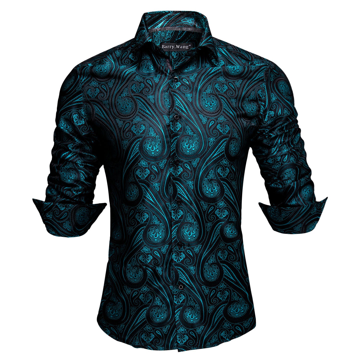 Barry. Wang Mens Silk Teal Green Dress Shirt Paisley Jacquard Long Sleeve Button Down Shirt, 3XL Barry. Wang Mens Silk Teal Green Dress Shirt Paisley Jacquard Long Sleeve Button Down Shirt, 3XL