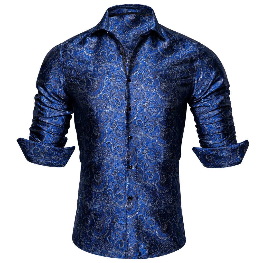 Barry. Wang Light Blue Floral Silk Shirt