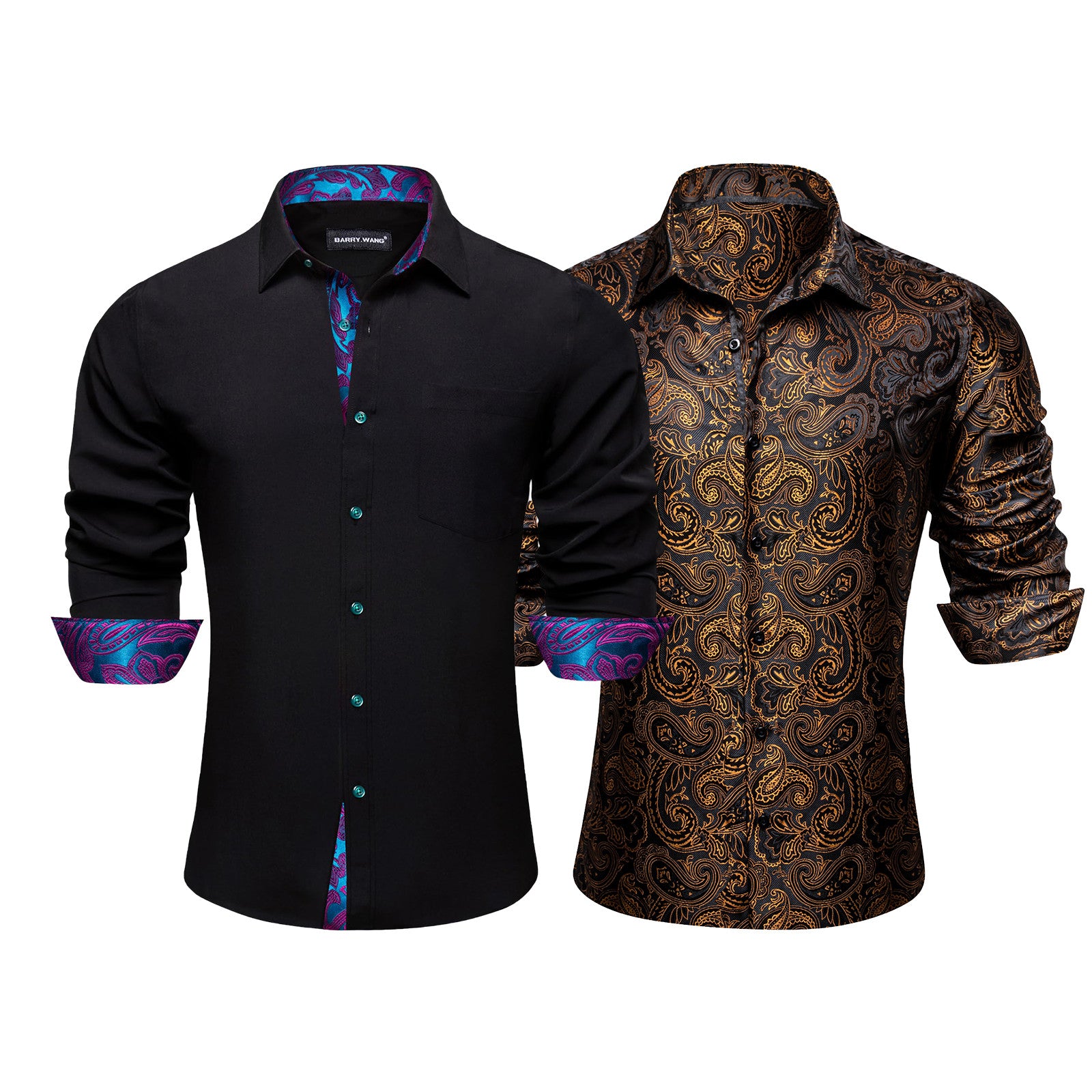 Barry.Wang 2pcs Mens Dress Shirts Paisley Silk Long Sleeve Shirt – Barry.  Wang