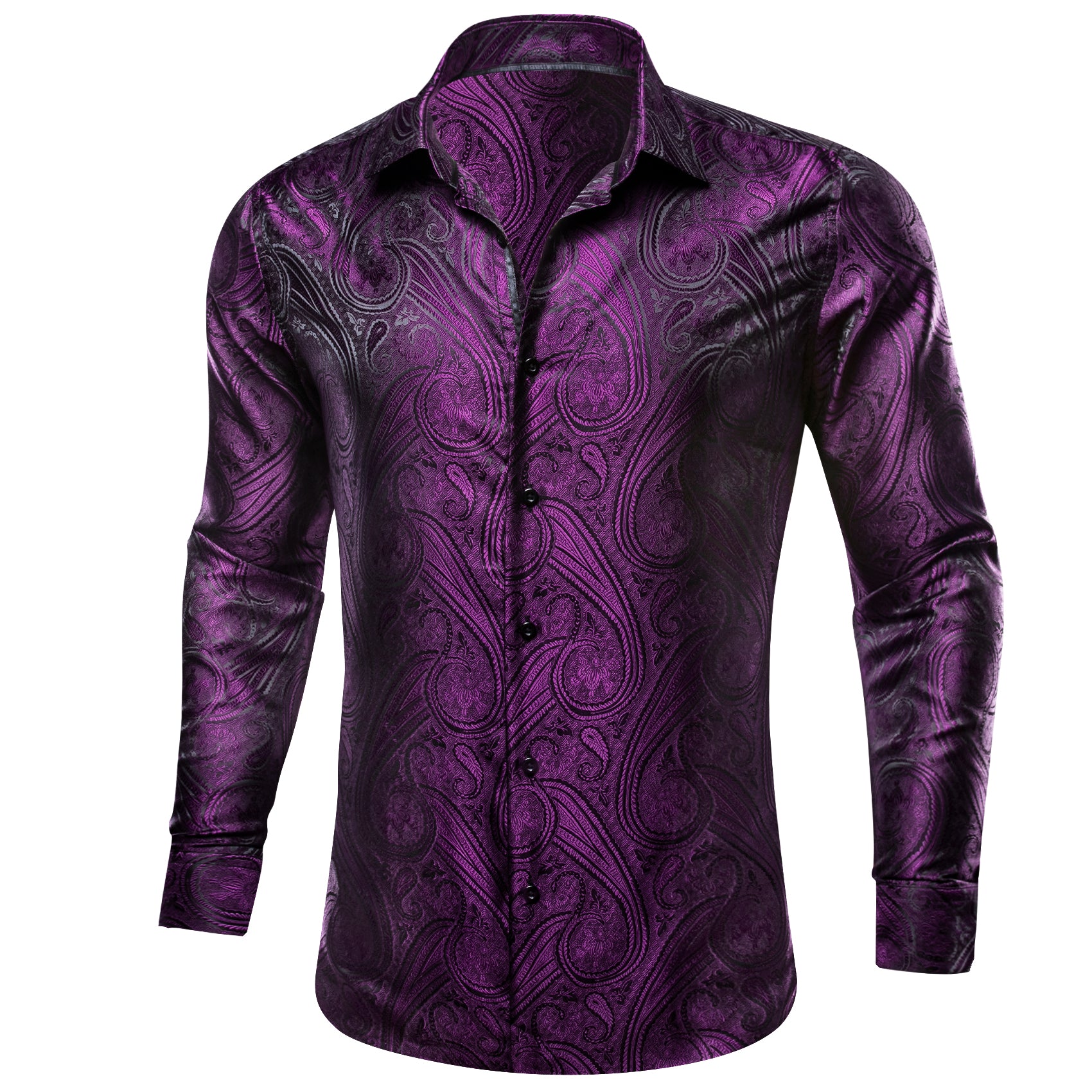 Barry Wang Button Down Shirt Men's Purple Paisley Long Sleeve Shirt