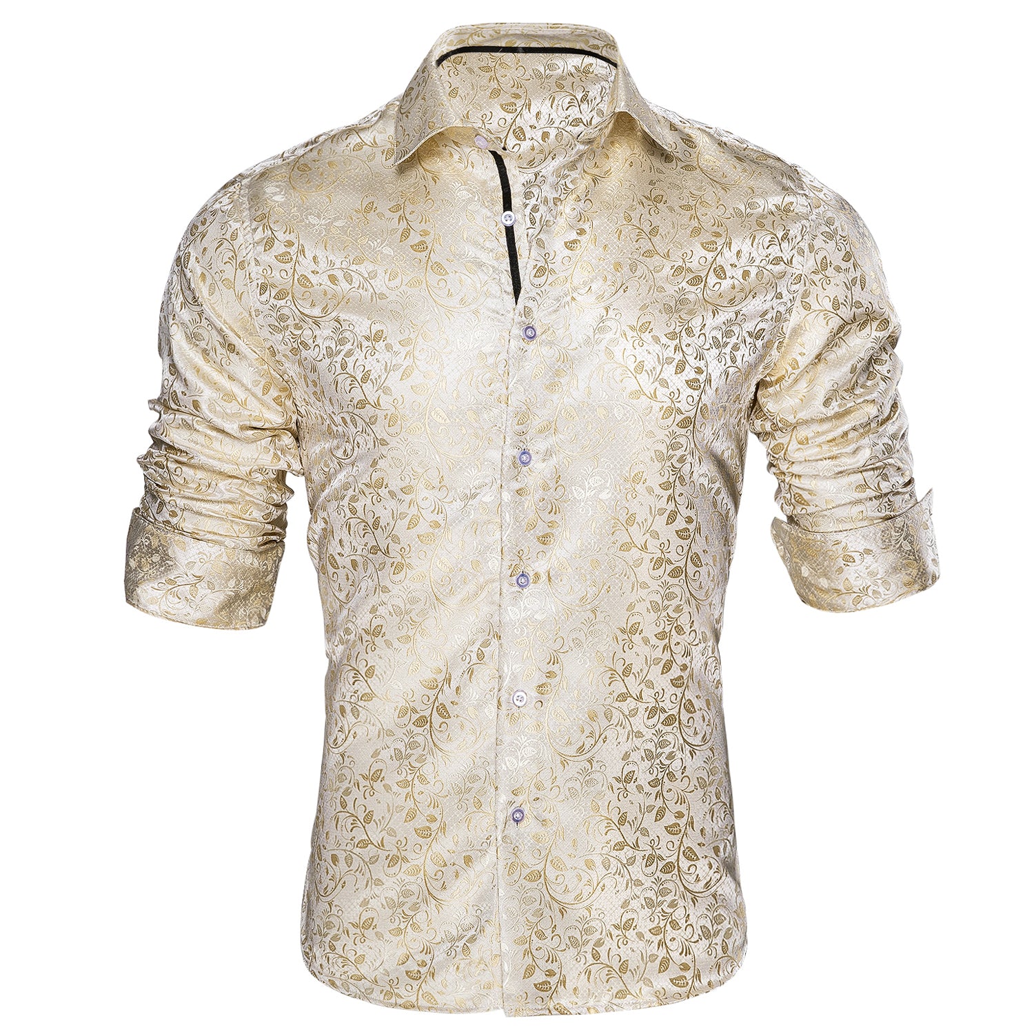 Barry. Wang Mens Champagne Formal Shirt Floral Wrinkle Free Long Sleeve Button Down Shirt