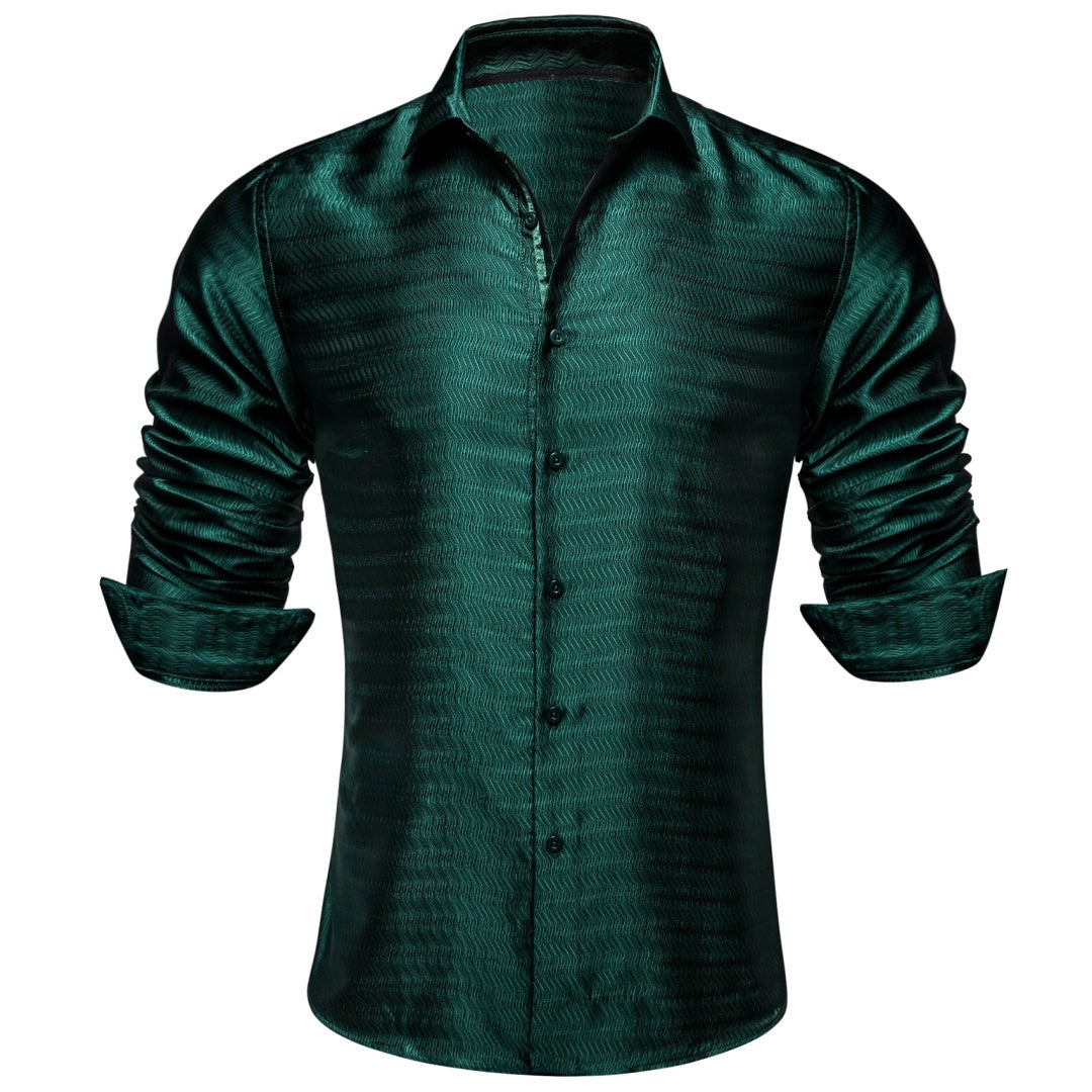 Barry. Wang Mens Hunter Green Dress Shirt Solid Long Sleeve Wrinkle-Free Formal Shirt