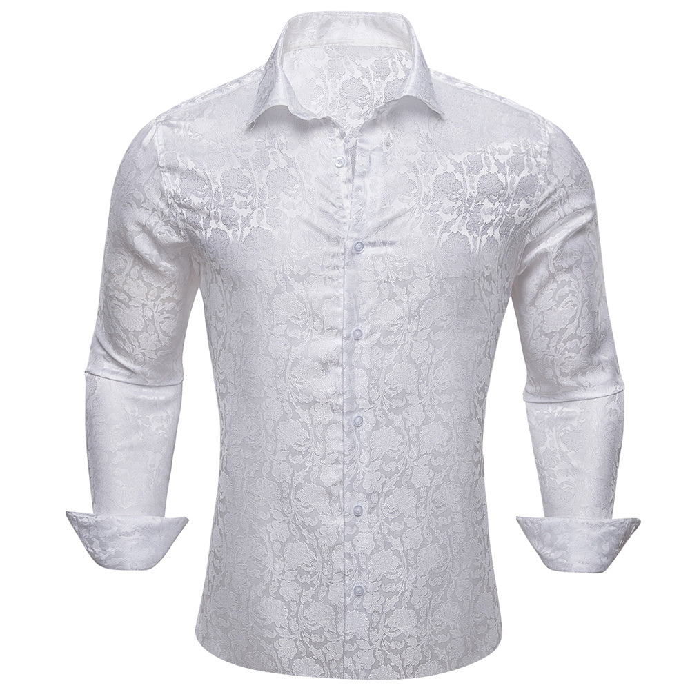 Barry. Wang Mens White Dress Shirt Paisley Silk Long Sleeve Button Down Shirt
