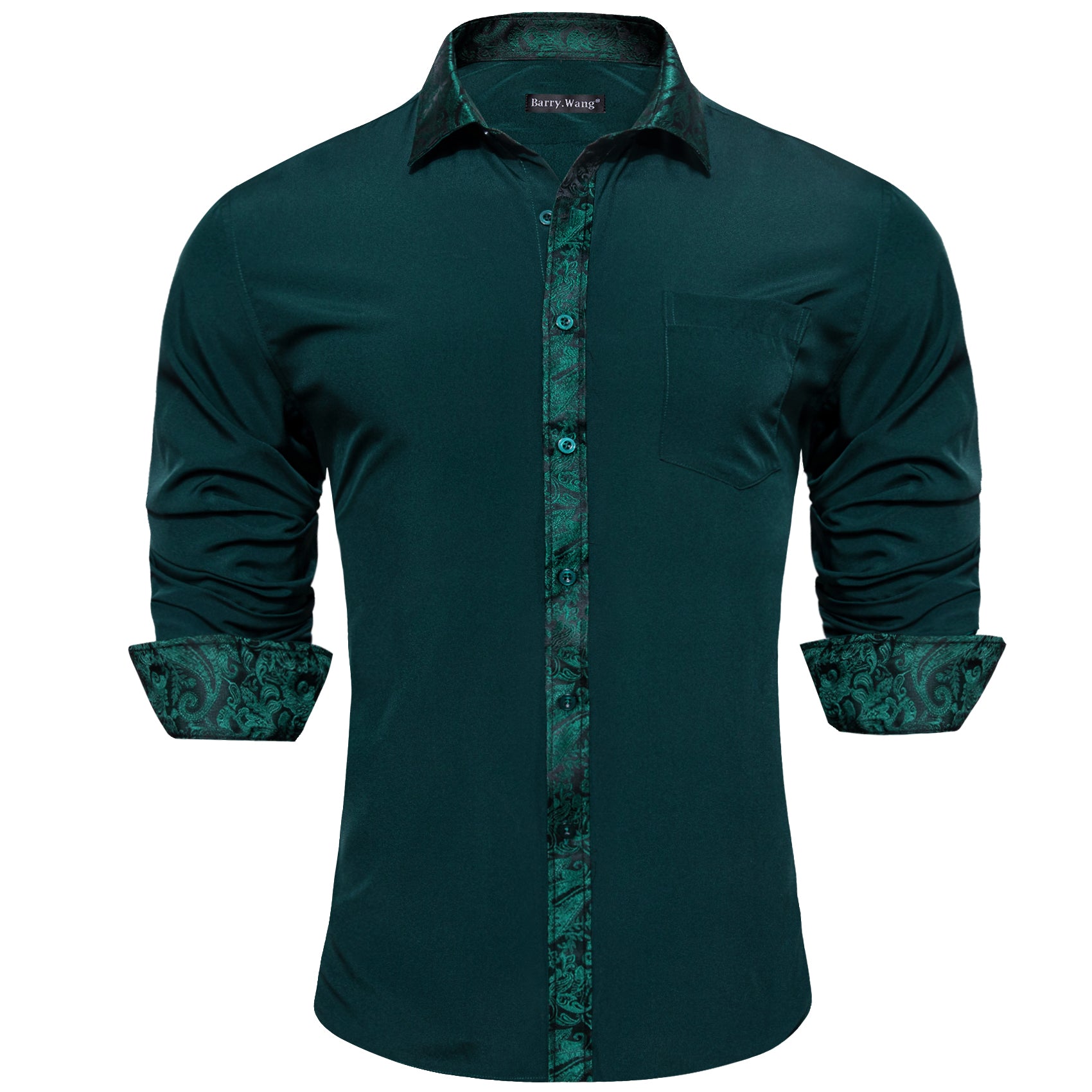Hunter Green Men Dress Shirt Barry. Wang Hunter Green Splicing Shirt Mens Silk Long Sleeve Button Down Casual Shirt, 2XL Hunter Green Men Dress Shirt Barry. Wang Hunter Green Splicing Shirt Mens Silk Long Sleeve Button Down Casual Shirt, 2XL
