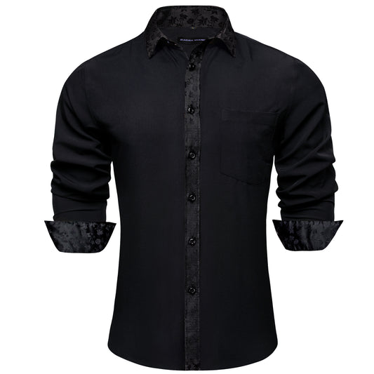 Barry. Wang Mens Black Splicing Dress Shirt Paisley Long Sleeve Button Down Business Shirt