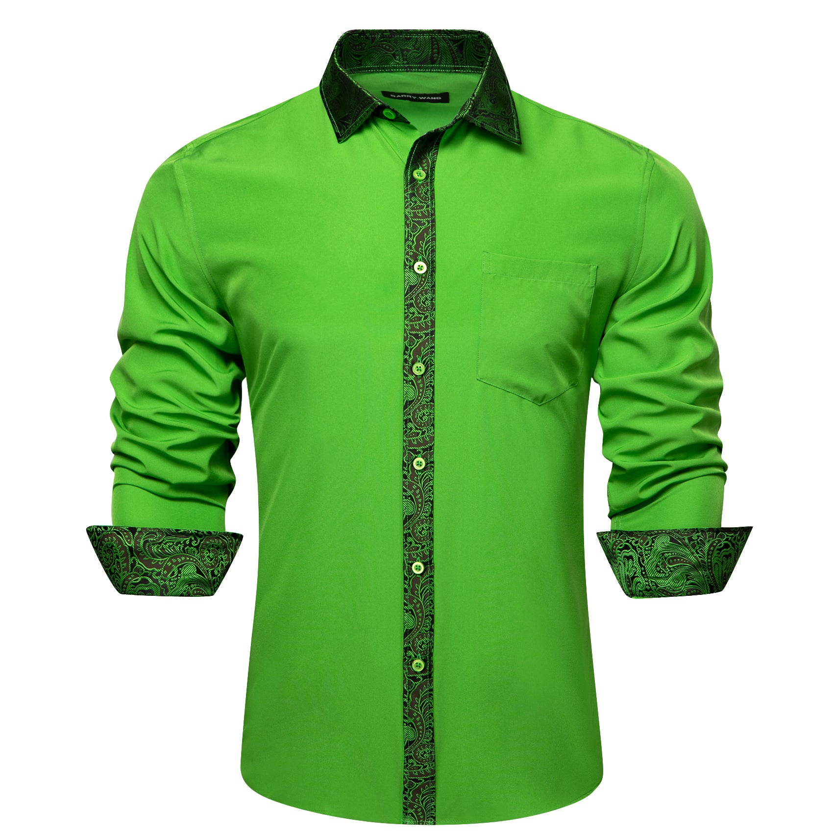 Barry.wang Light Green Splicing Men's Business Shirt