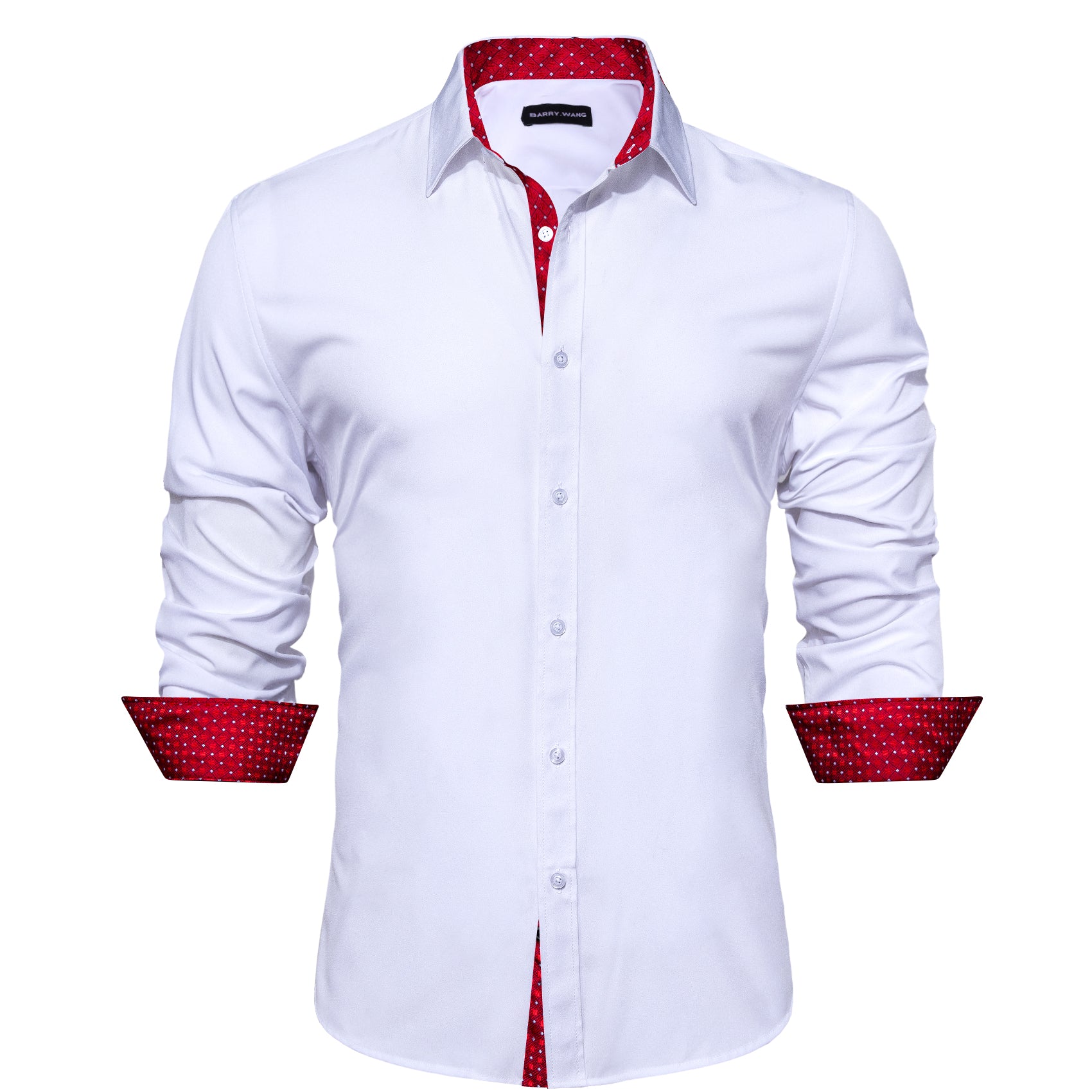 Barry. Wang Formal White Red Splicing Men's Business Shirt