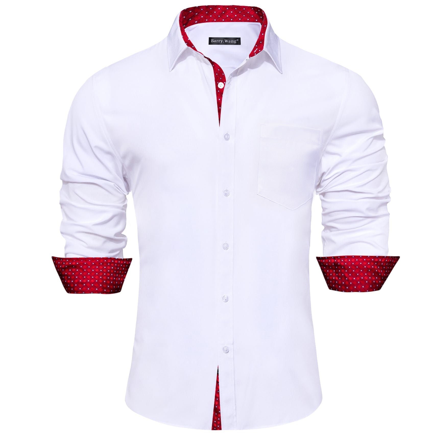 Barry. Wang Formal White Red Splicing Men's Business Shirt