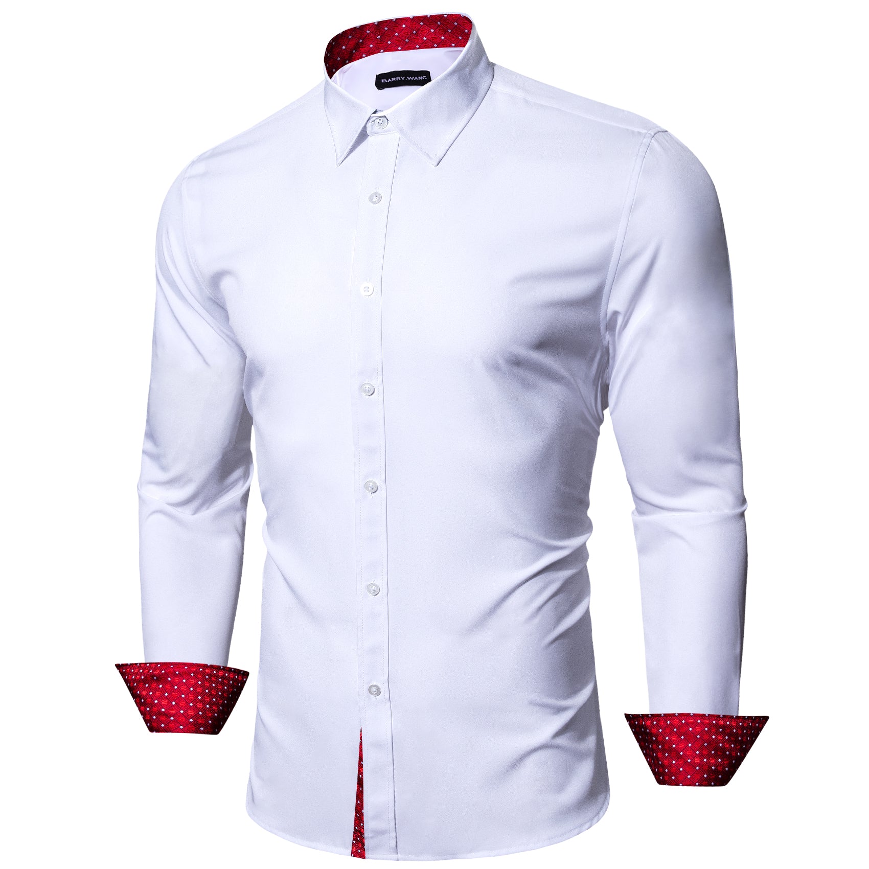 Barry. Wang Formal White Red Splicing Men's Business Shirt