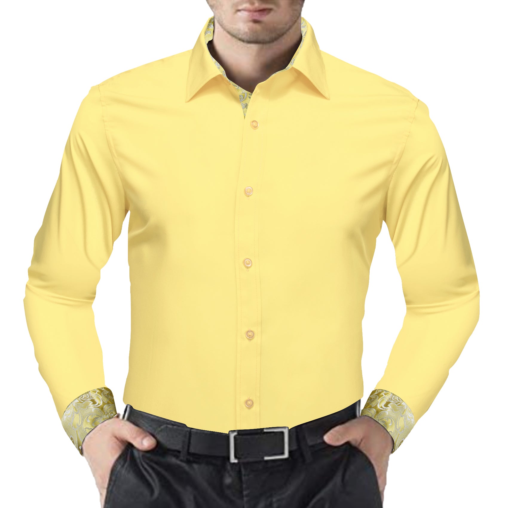 Barry.wang Formal Light Yellow Splicing Men's Business Shirt