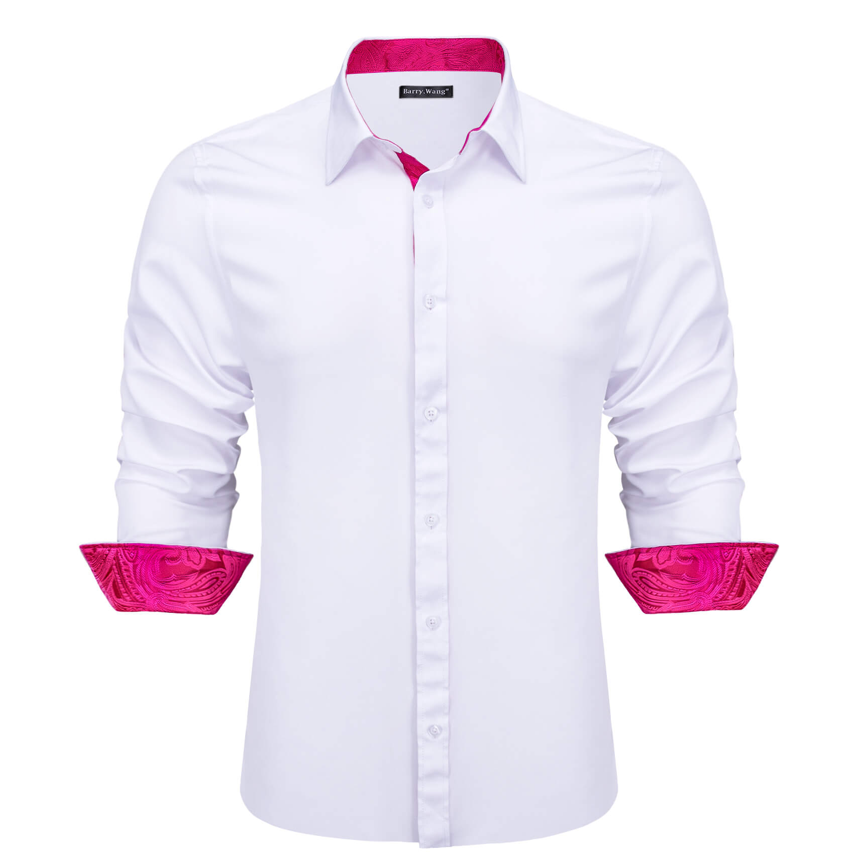 Splicing Shirt White Rose Pink Paisley Men's Long Sleeve Shirt