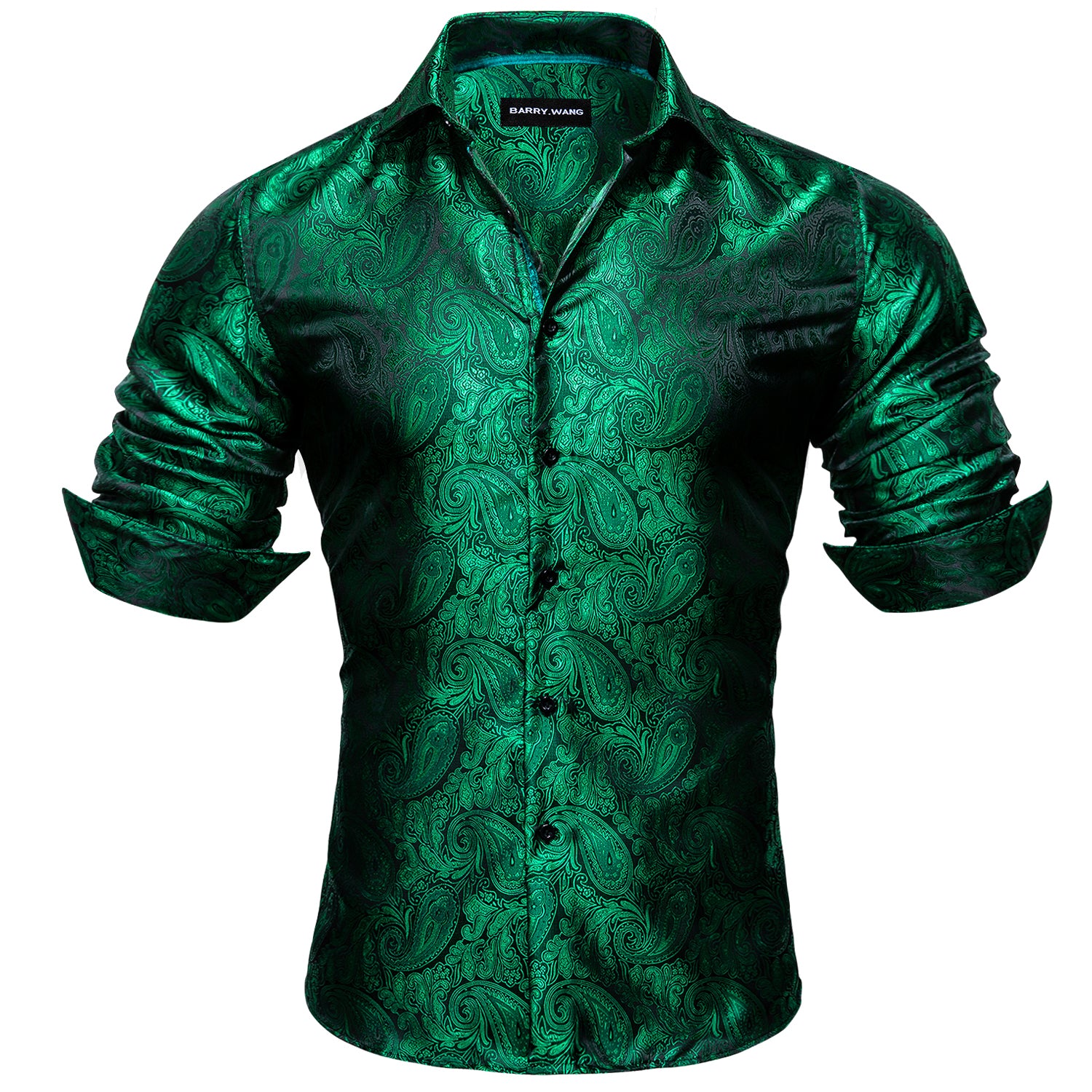Barry. Wang Mens Paisley Dress Shirt Hunter Green 70s Disco Long Sleeve Button Down Shirt, S Barry. Wang Mens Paisley Dress Shirt Hunter Green 70s Disco Long Sleeve Button Down Shirt, S