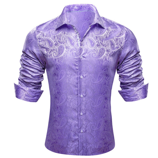 Barry. Wang Mens Lavender Dress Shirt Paisley Silk Long Sleeve Button Down Formal Shirts