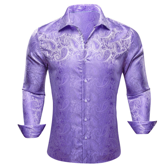 Barry. Wang Mens Lavender Dress Shirt Paisley Silk Long Sleeve Button Down Formal Shirts