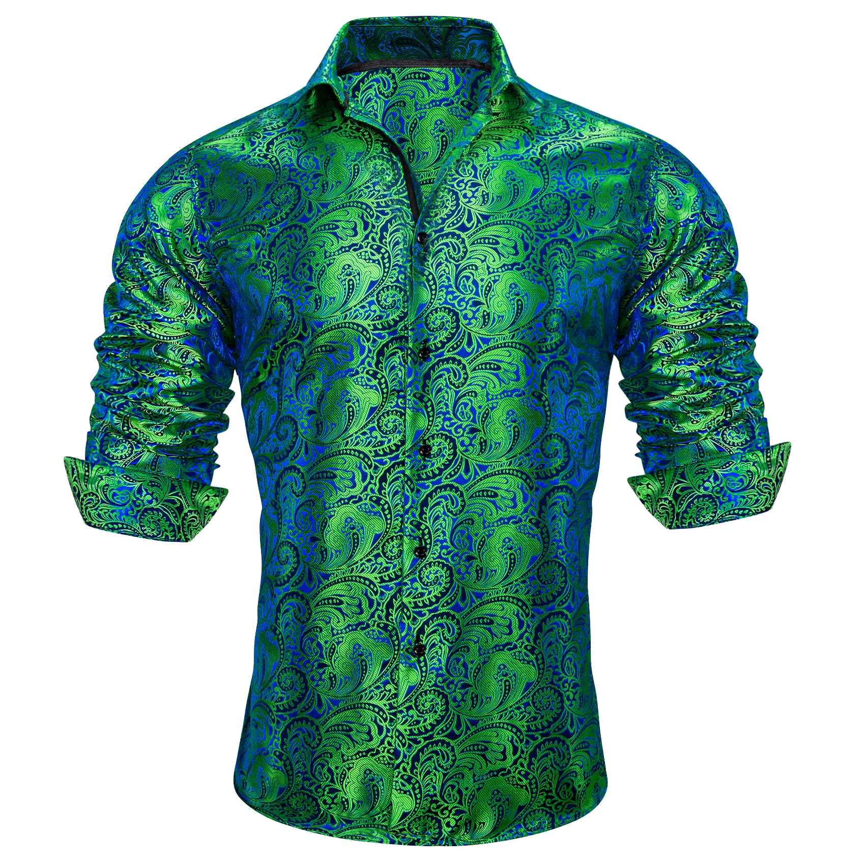 Barry. Wang Mens Paisley Dress Shirt Lime Green 70s Disco Long Sleeve Button Down Shirt, L Barry. Wang Mens Paisley Dress Shirt Lime Green 70s Disco Long Sleeve Button Down Shirt, L