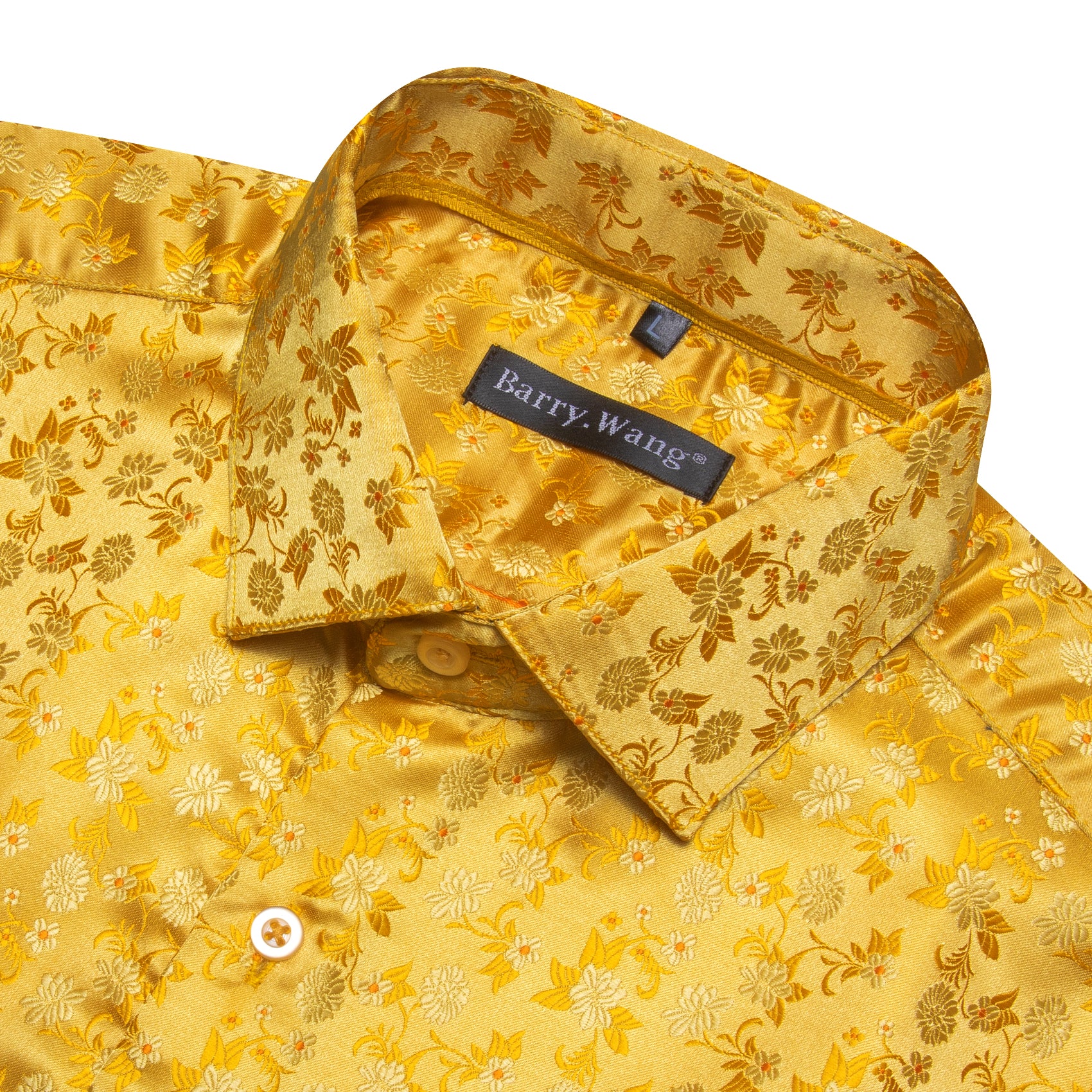 Barry.wang Yellow Flower Silk Men's Shirt