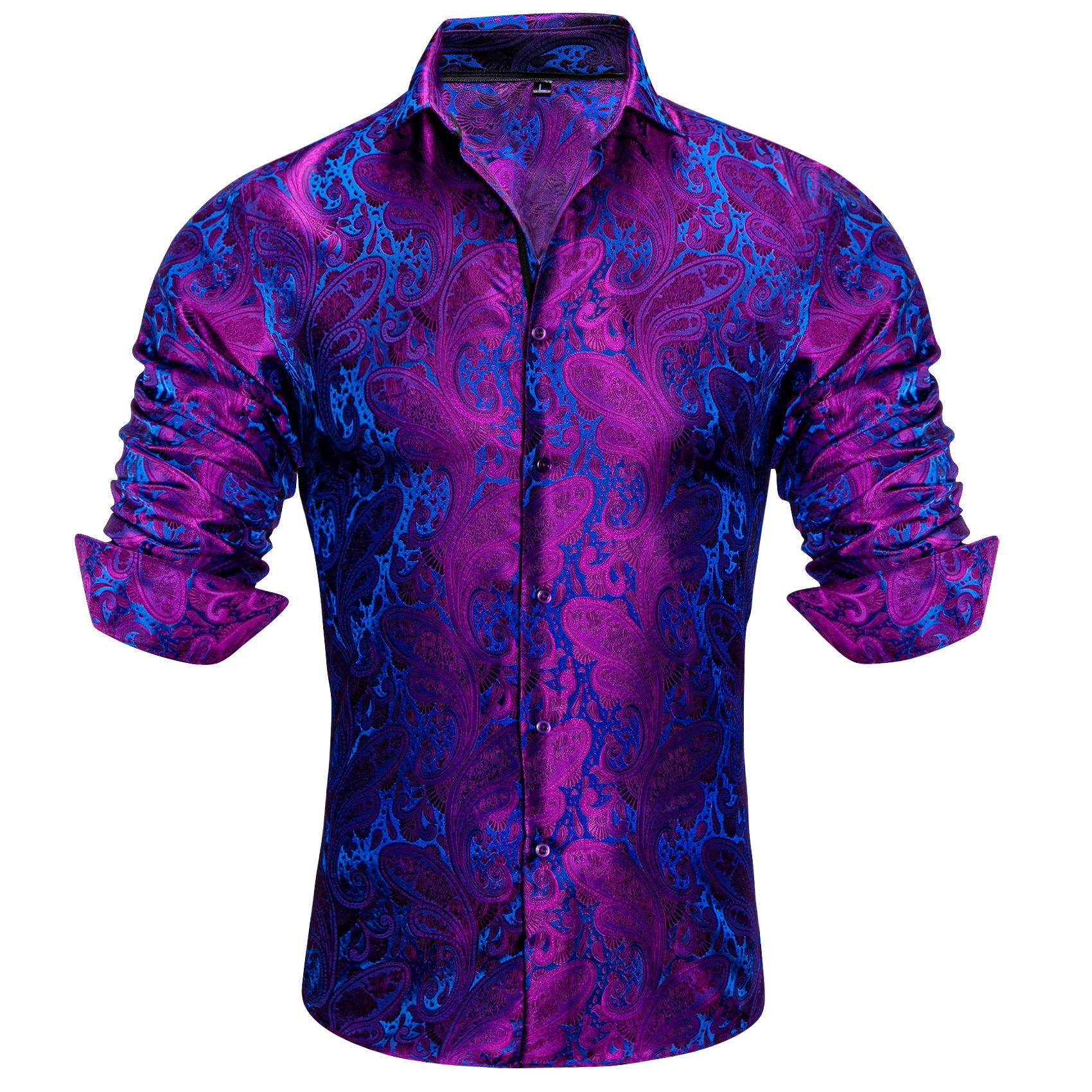 Barry. Wang Mens Purple Dress Shirt Blue Paisley 70s Disco Button Down Long Sleeve Shirt